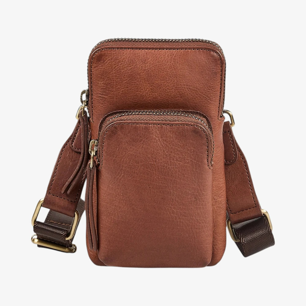 Brown leather Phone bag on a white background