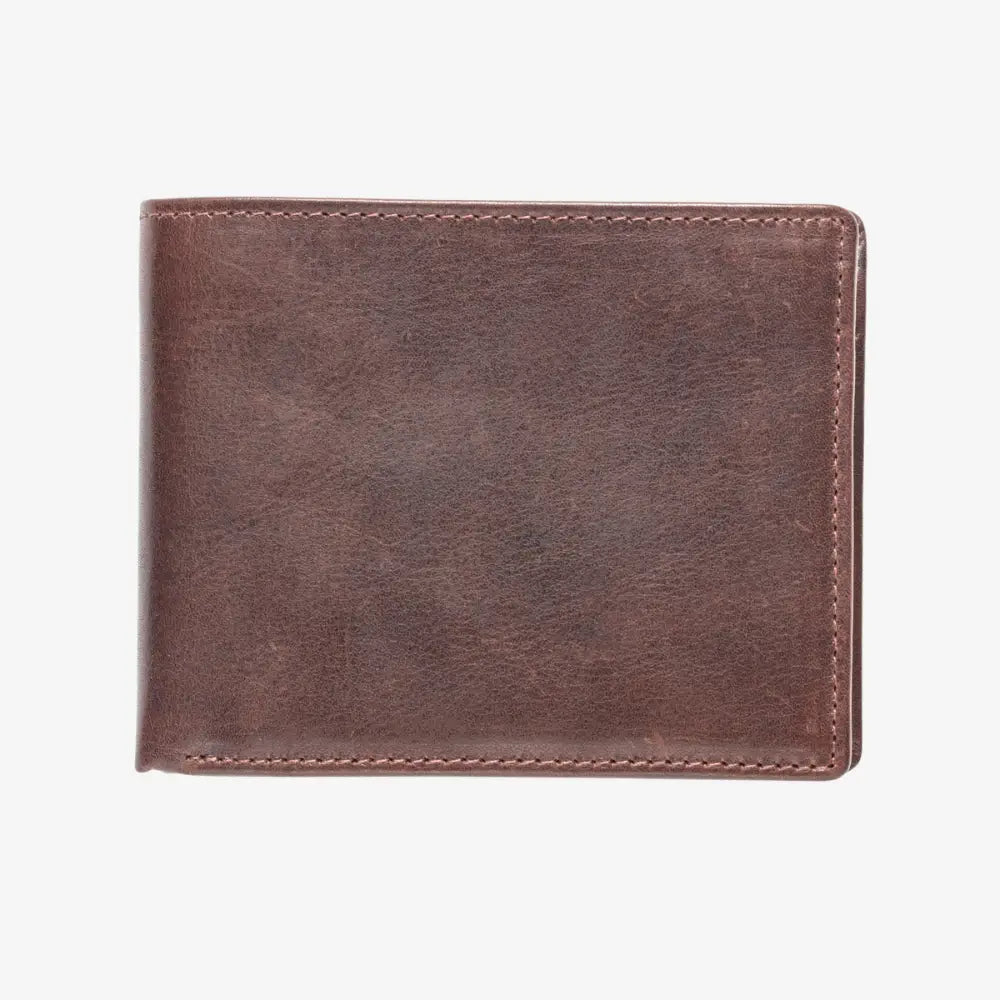 Front view of Brown leather wallet on a white background