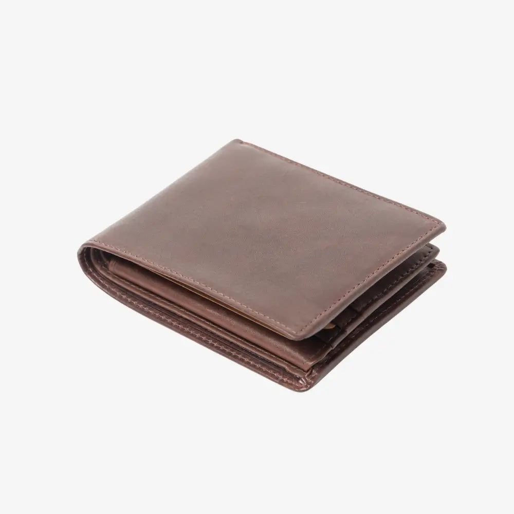 Top view of Brown leather wallet on a white background