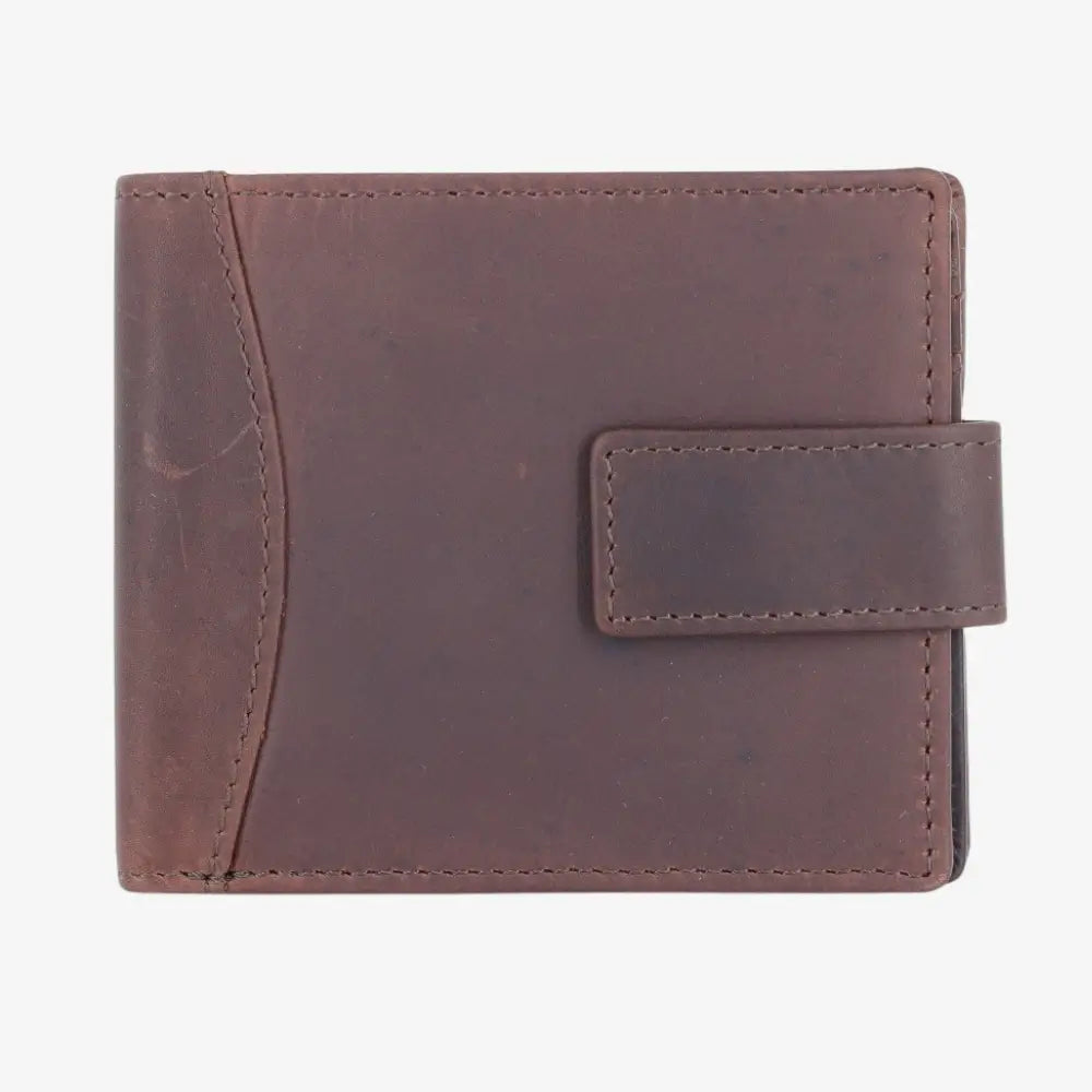 Front view of Brown leather wallet on a white background