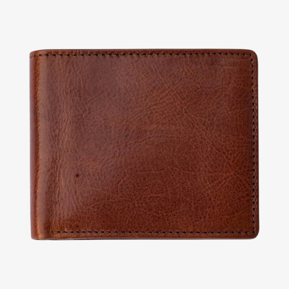 Front view of Brown leather wallet on a white background