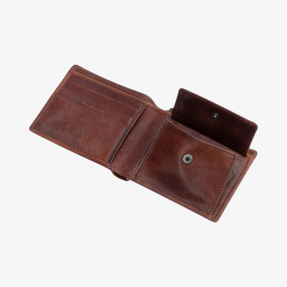 Brown leather wallet on a white background