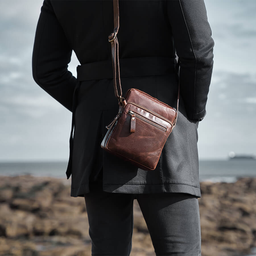 small brown leather crossbody bag for men