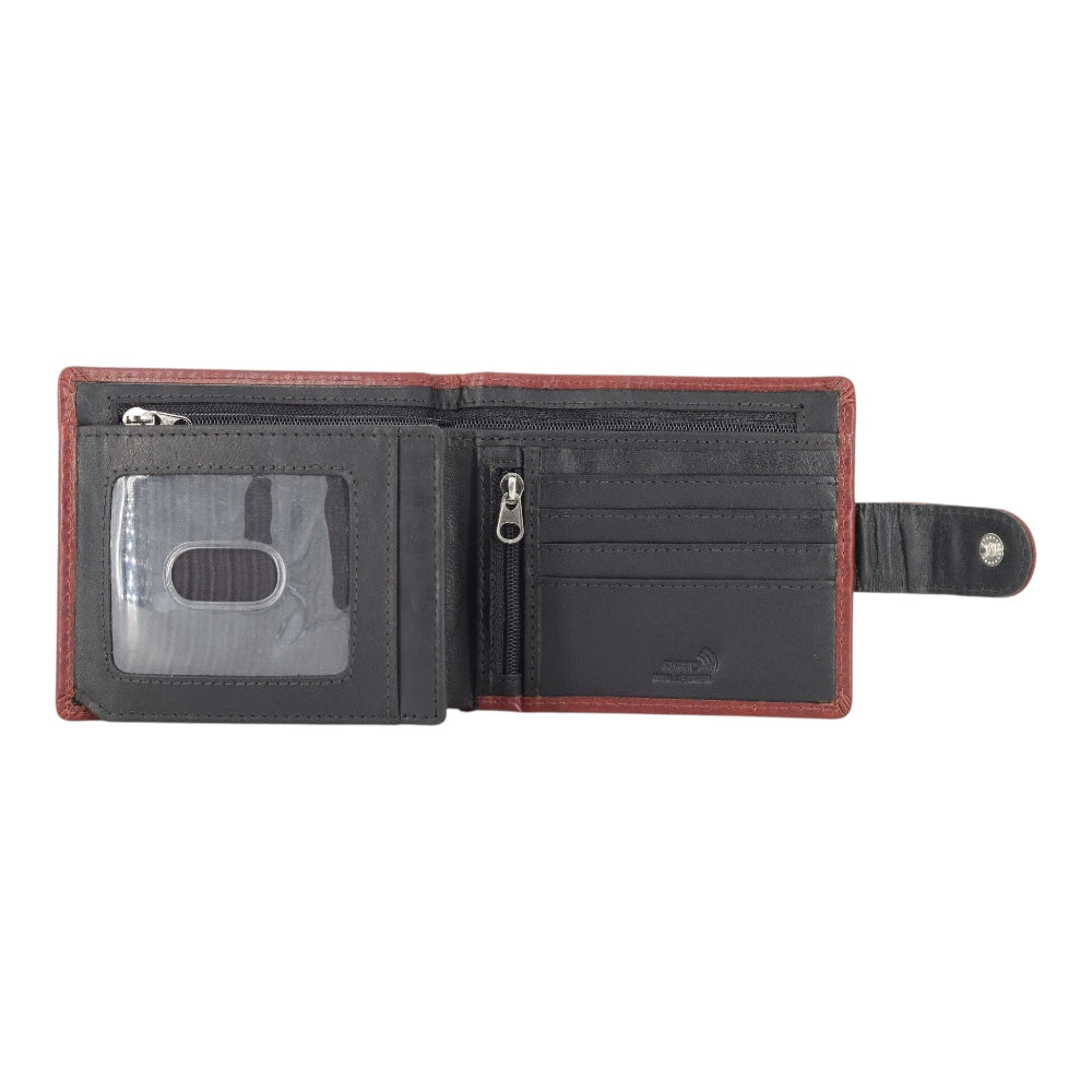 Open view of Brown leather wallet  on a white background