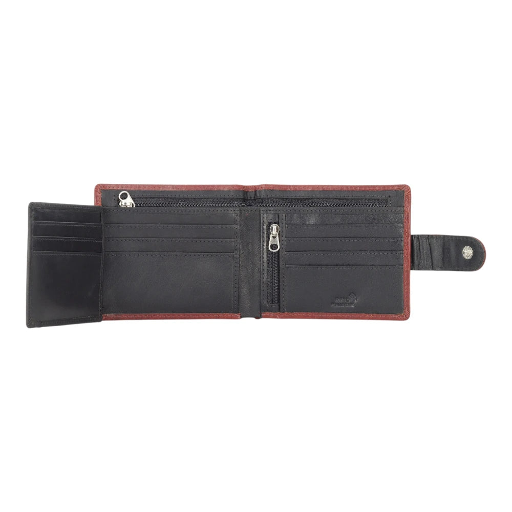 Inside view of Brown leather wallet on a white background