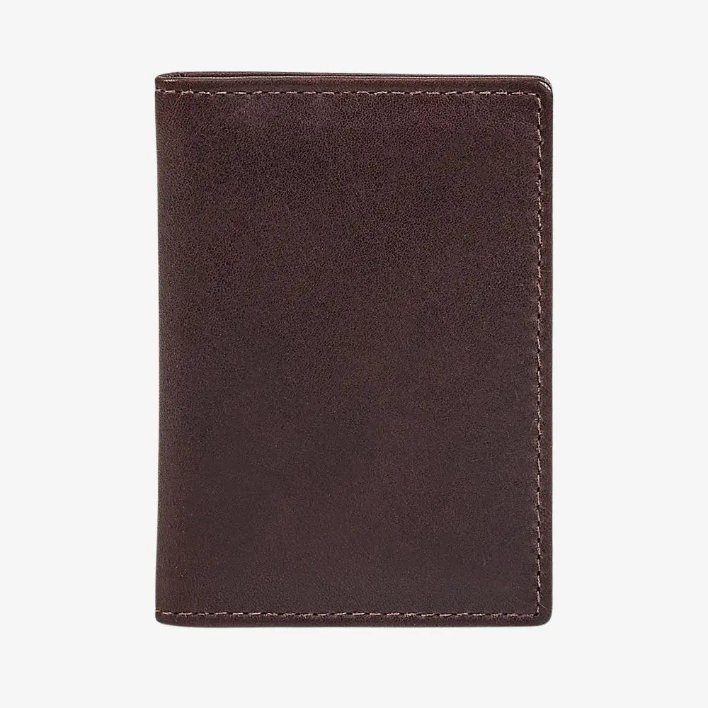 Front view of Brown leather card holder on a white background