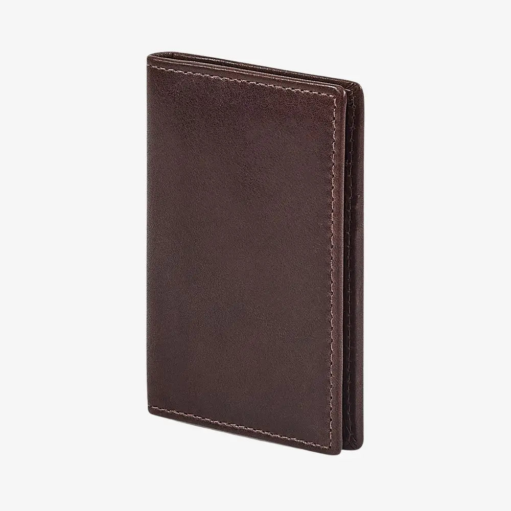 Side view of Brown leather card holder on a white background