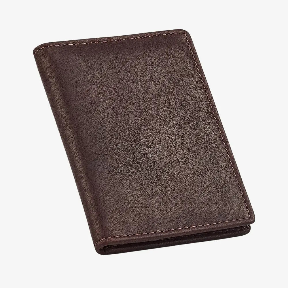 Brown leather card holder on a white background
