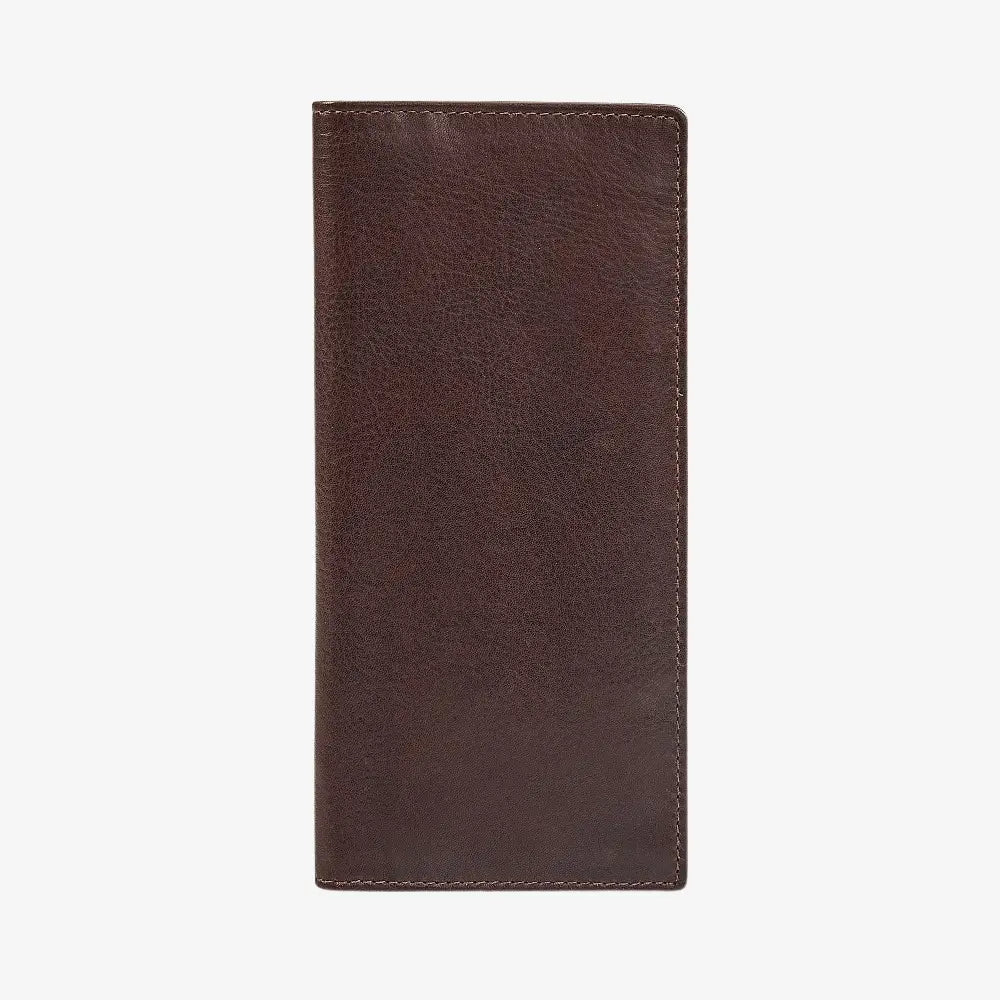 Front view of Brown leather wallet on a white background
