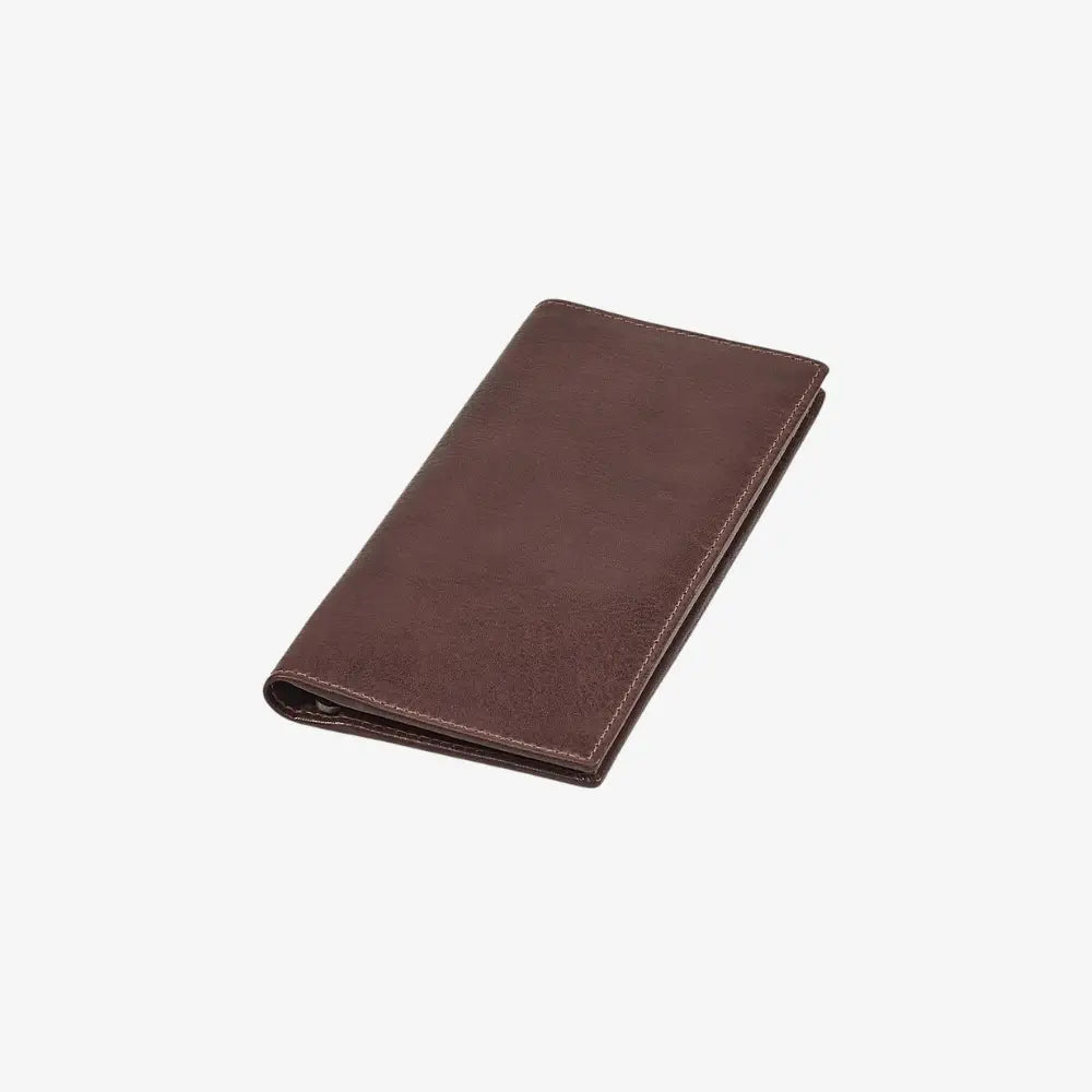 Top view of Brown leather wallet on a white background