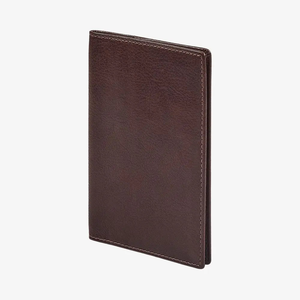 Front view of Brown leather passport holder on a white background