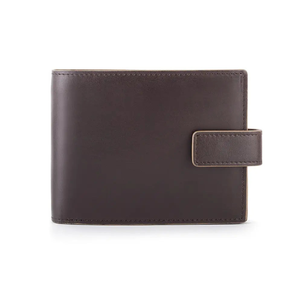 Front view of Brown leather wallet on a white background