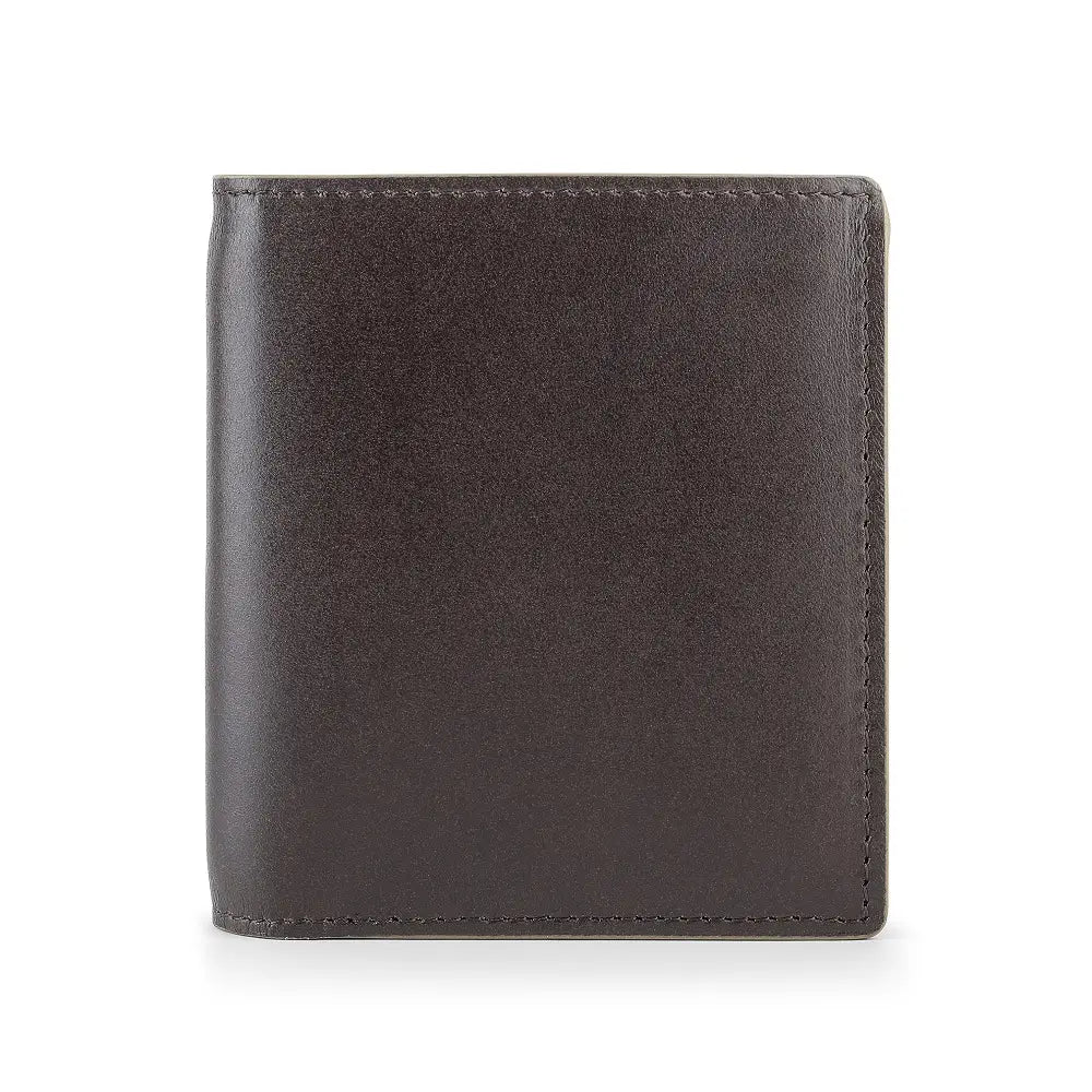 Front view of Brown leather wallet on a white background