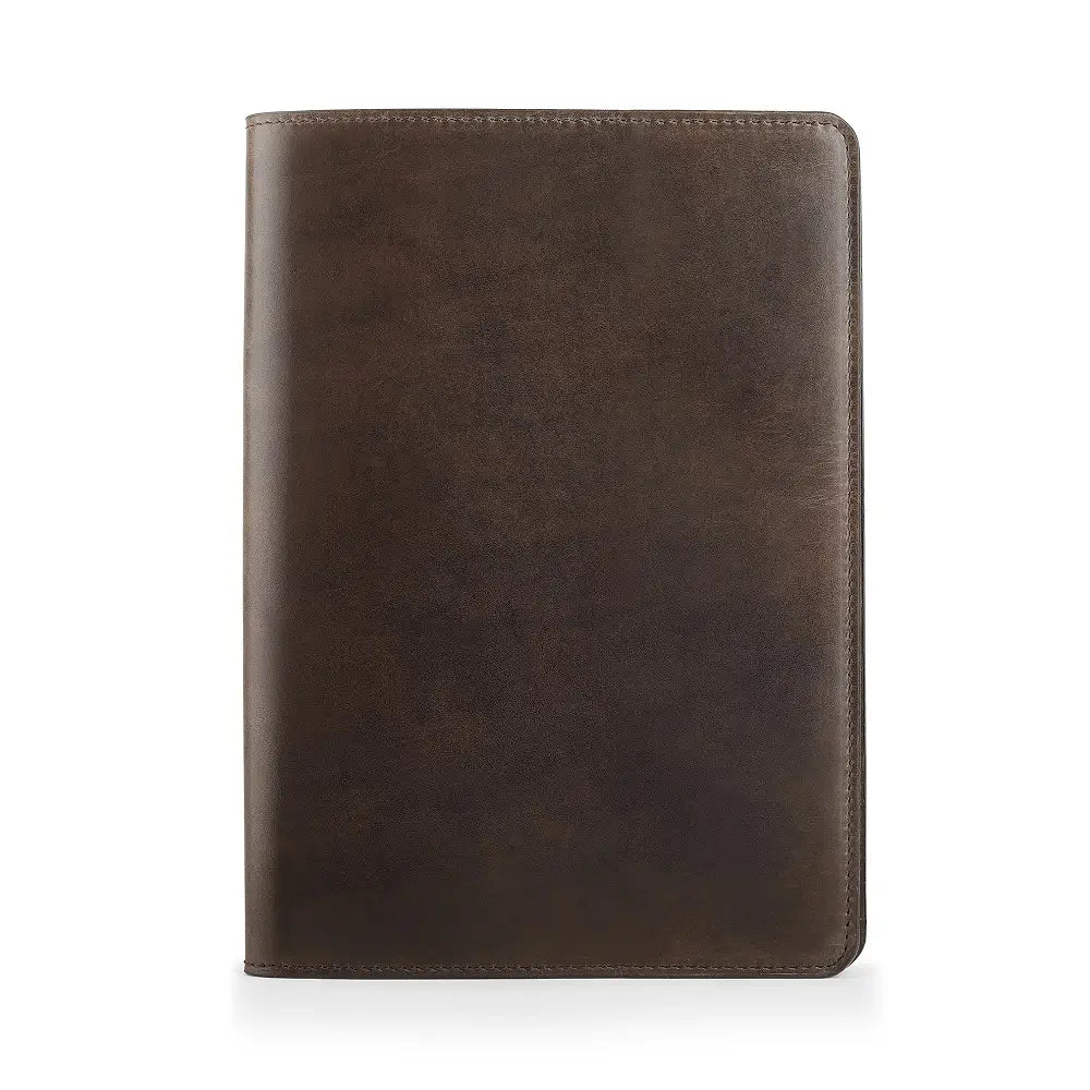 Brown leather diary cover on a white background