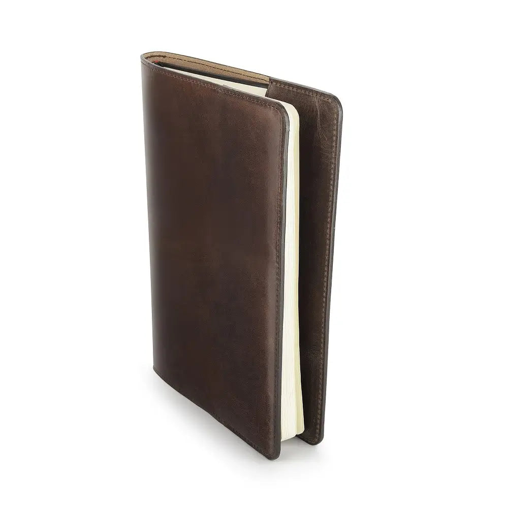Brown leather diary cover on a white background