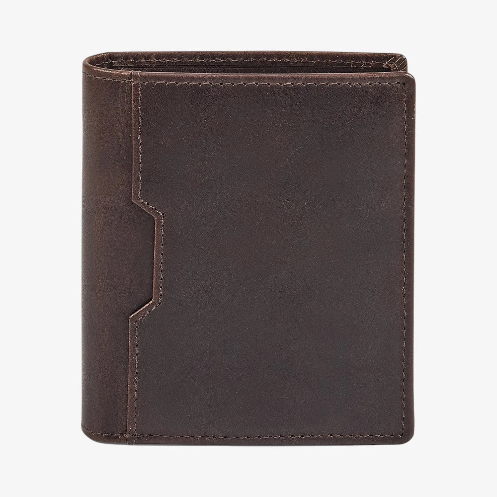 Front view of Brown leather wallet on a white background