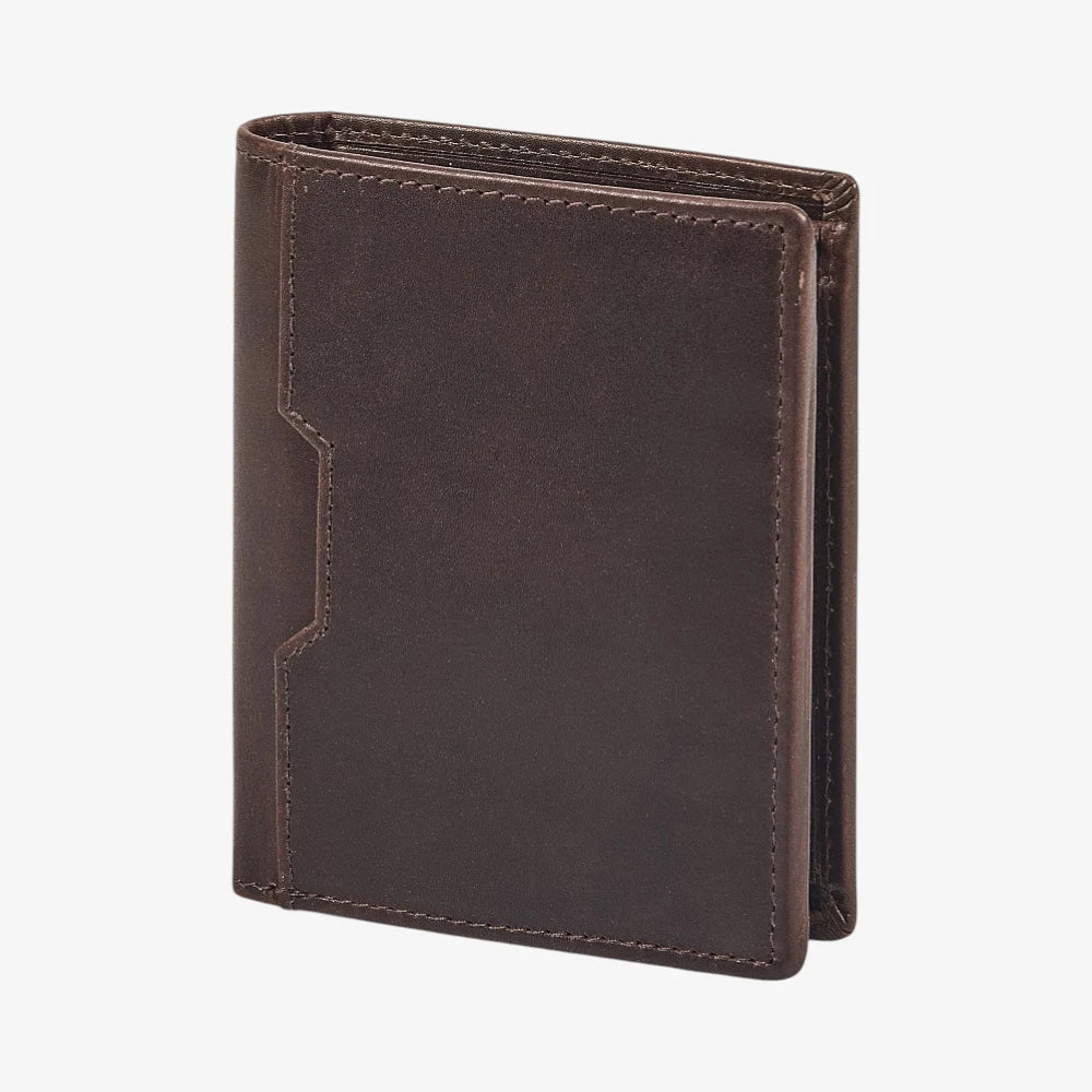 Side view of Brown leather wallet on a white background