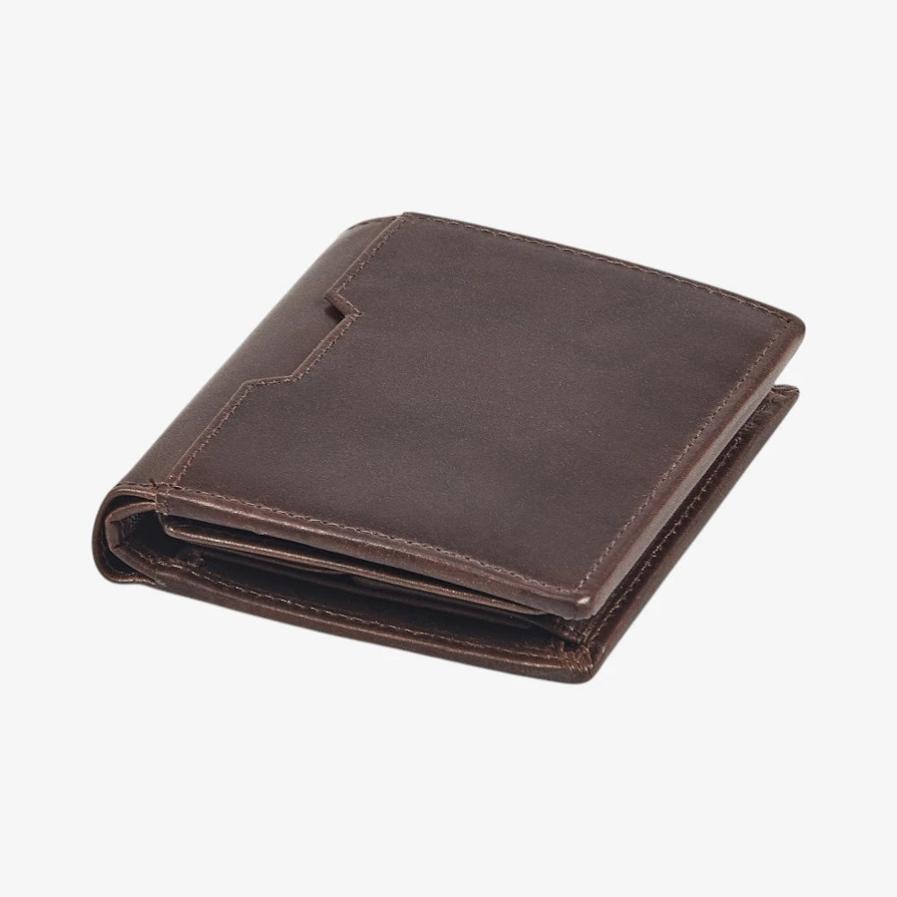 Top view of Brown leather wallet on a white background