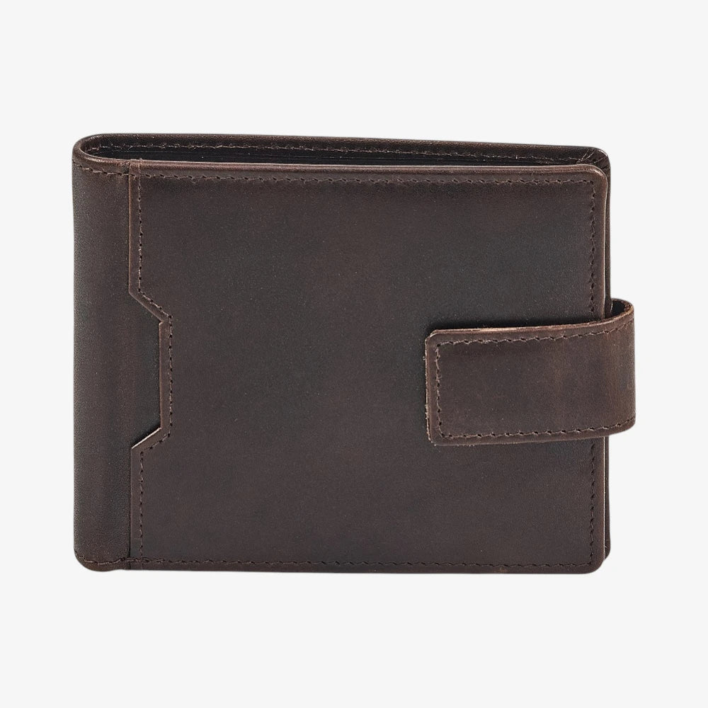 Front view of Brown leather wallet on a white background