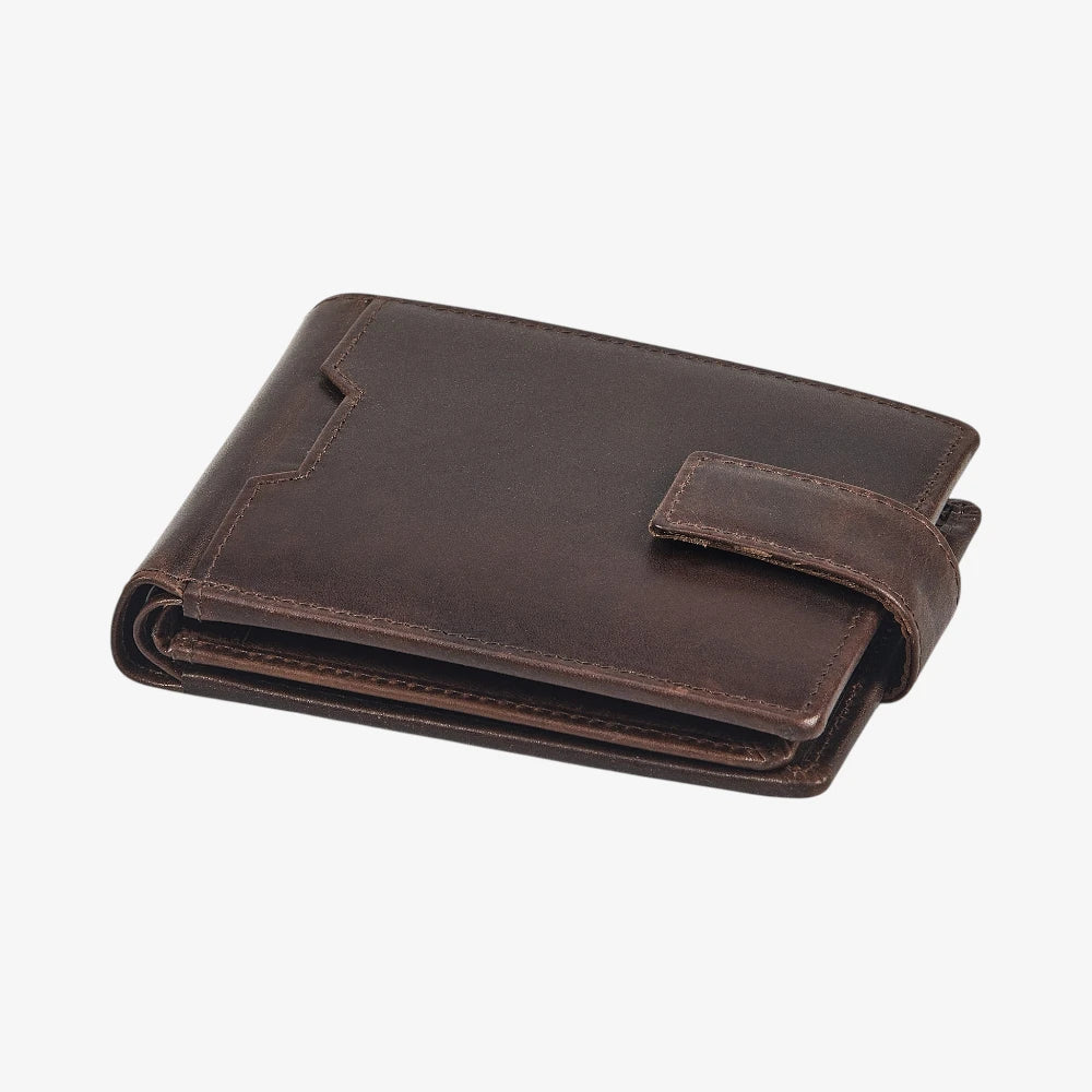 Top view of Brown leather wallet on a white background