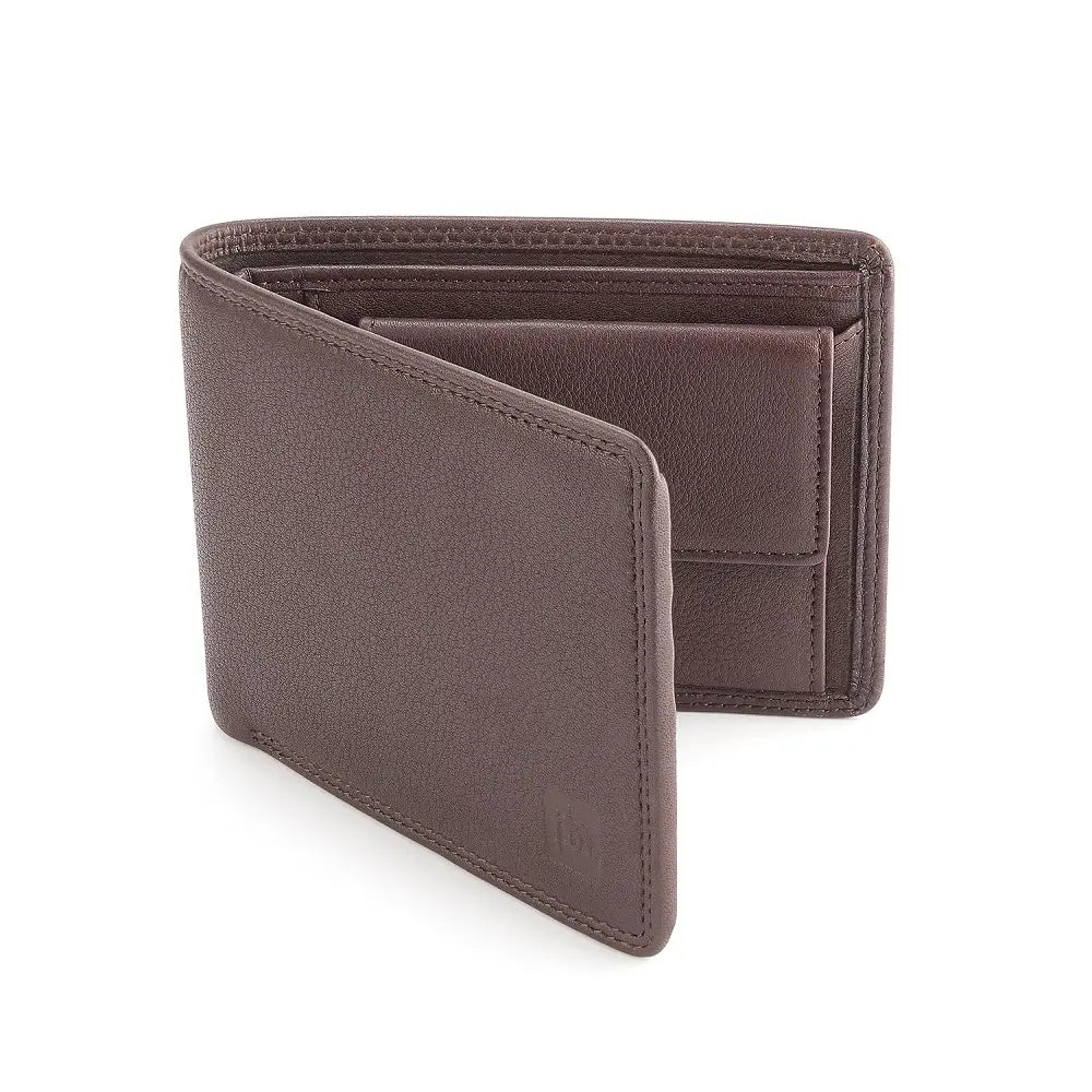 Angle view of Brown Washington Bifold Leather Wallet