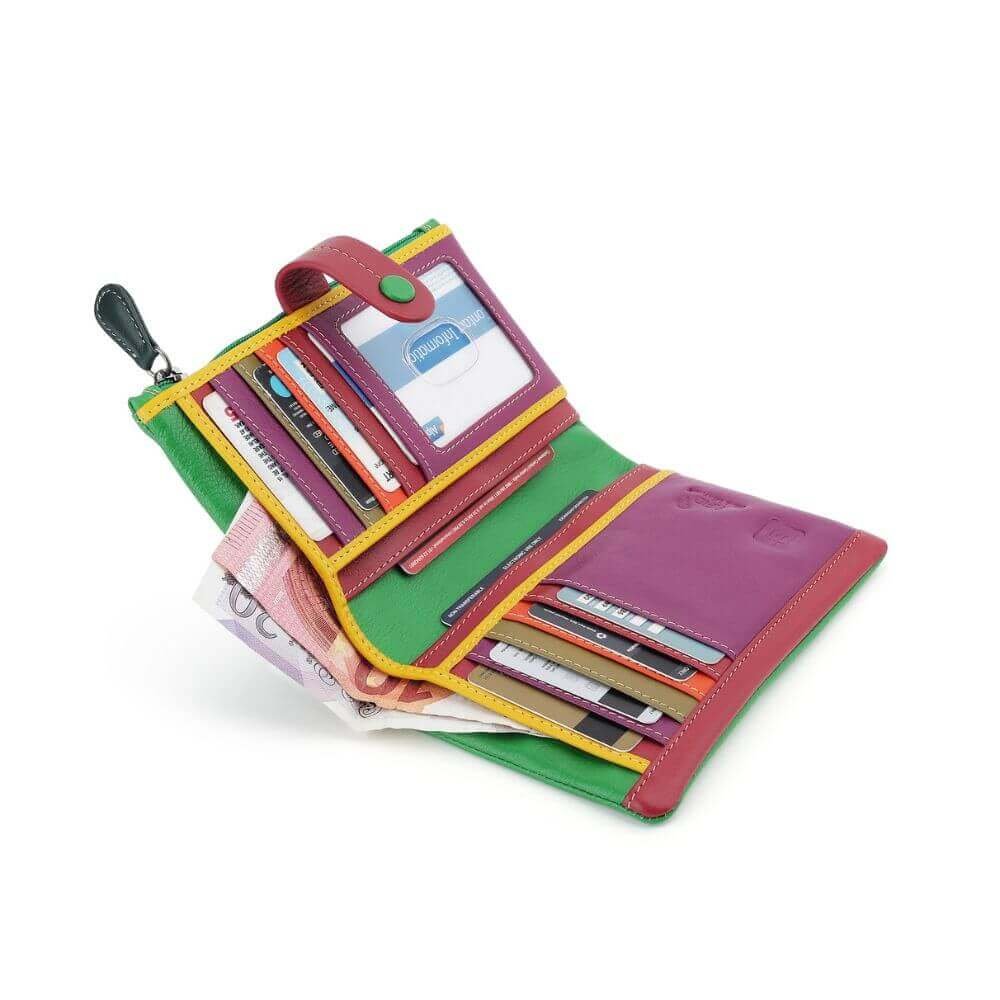 Capri Multi coloured medium bi fold purse &#8211; 6800 Green open