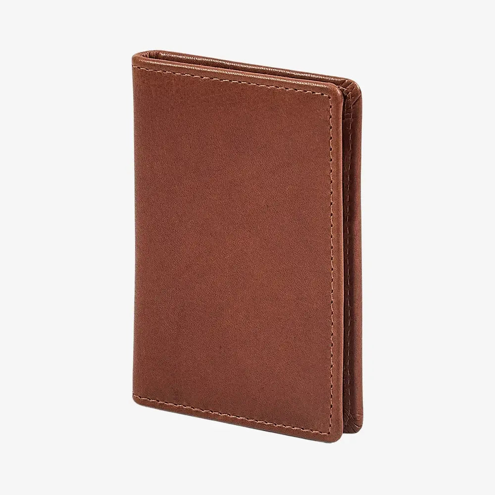 Side view of Chestnut leather card holder on a white background