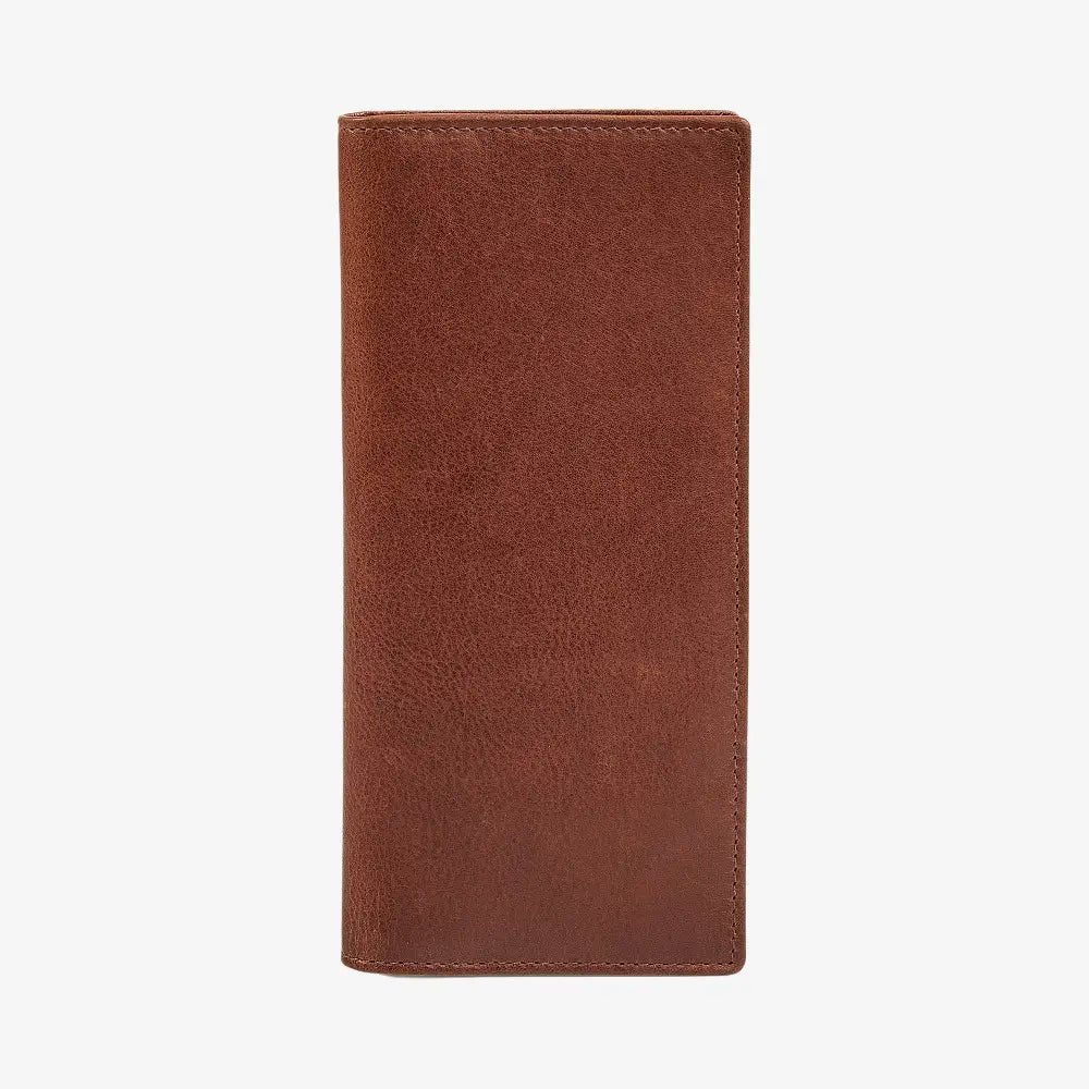 Front view of Chestnut leather wallet on a white background