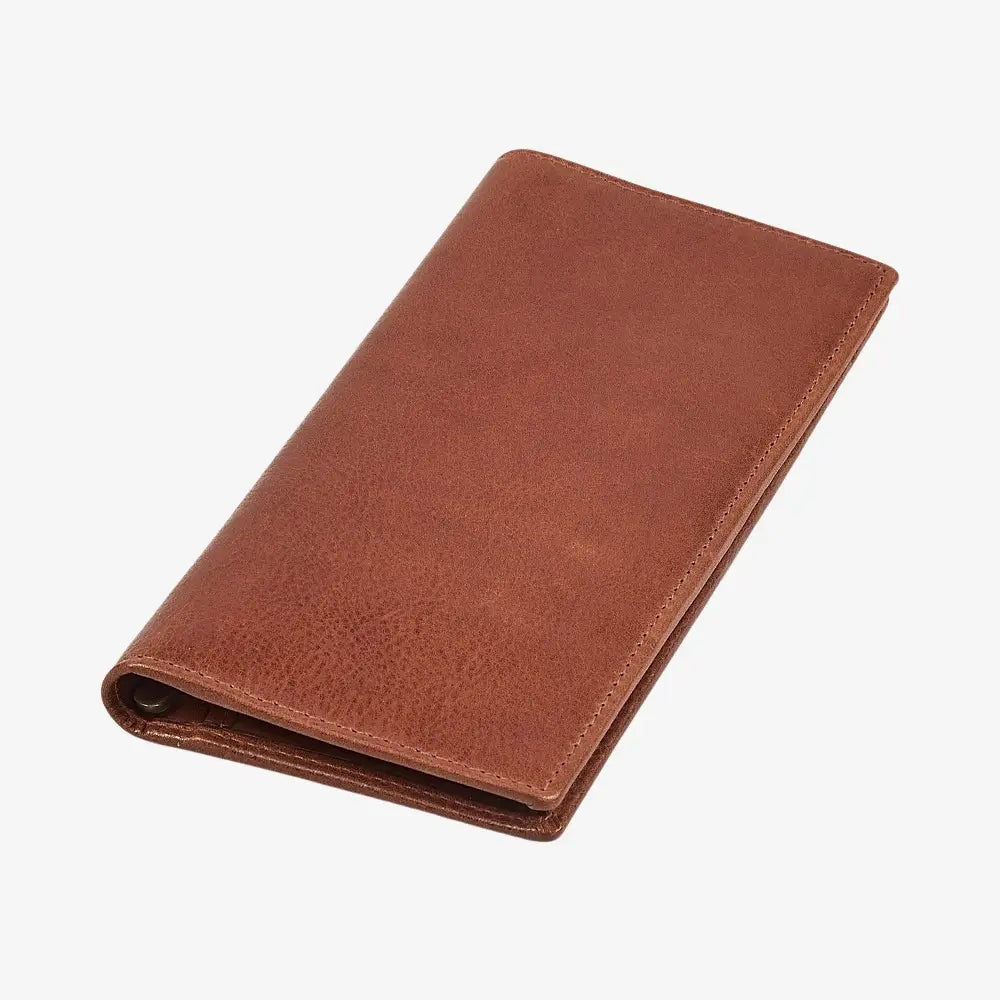 Top view of Chestnut  leather wallet on a white background