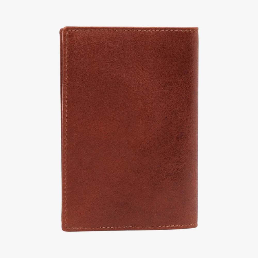 Back view of Chestnut leather passport holder on a white background