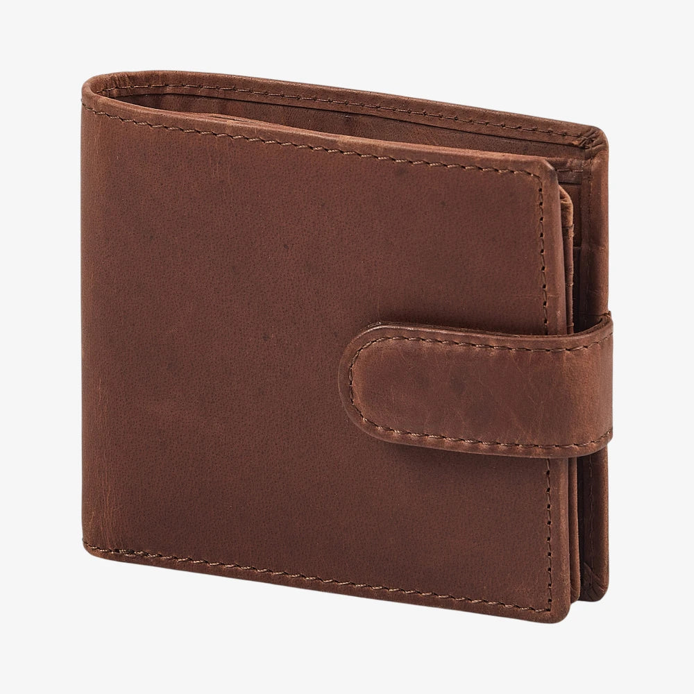 Cognac vintage leather wallet detailed stitching close up 