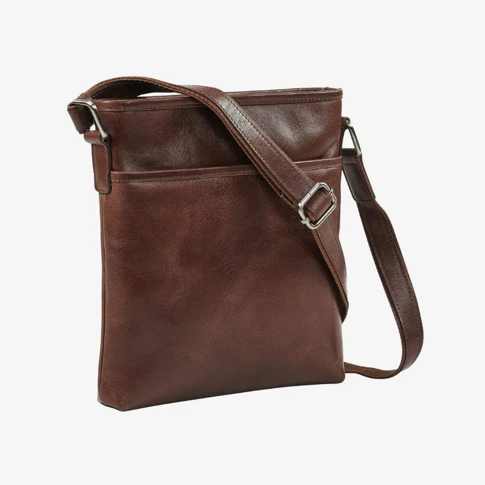 Cognac real leather crossbody handbag with organised compartments