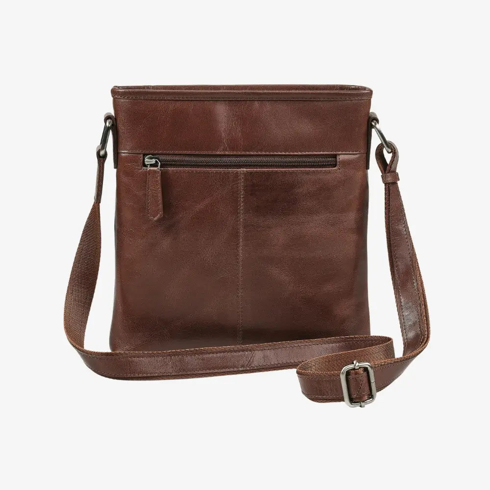 Women's cognac leather shoulder bag with zip pockets