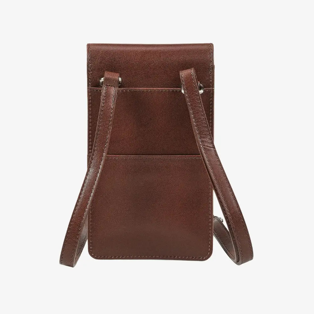 Cognac leather crossbody phone bag for everyday essentials