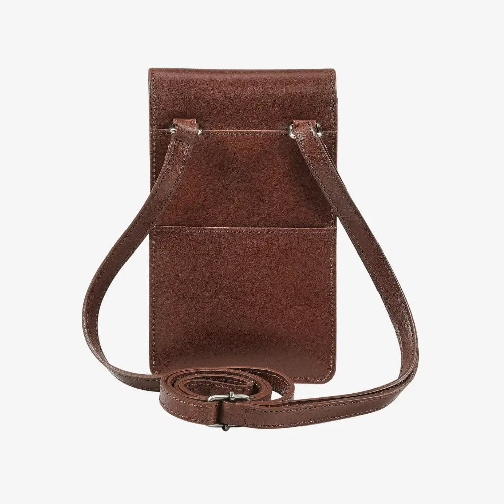 Cognac leather crossbody phone bag for everyday essentials