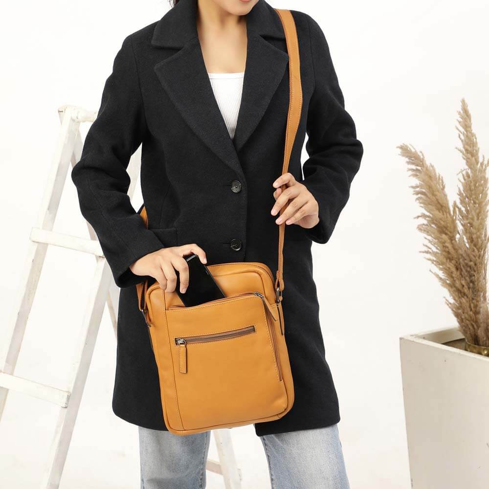 Waxy Leather Messenger Bag with Organiser & Tablet Pocket Frankie Chester