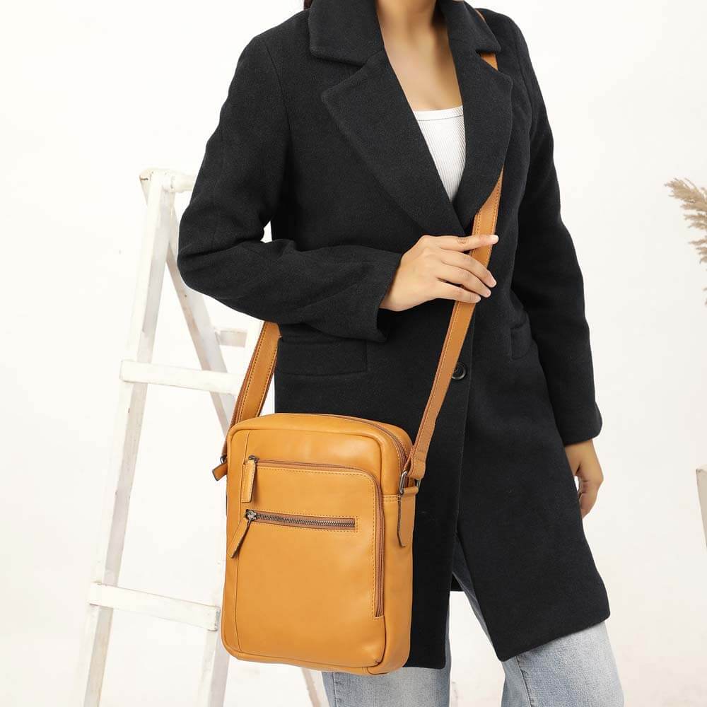 Waxy Leather Messenger Bag with Organiser & Tablet Pocket Frankie Chester