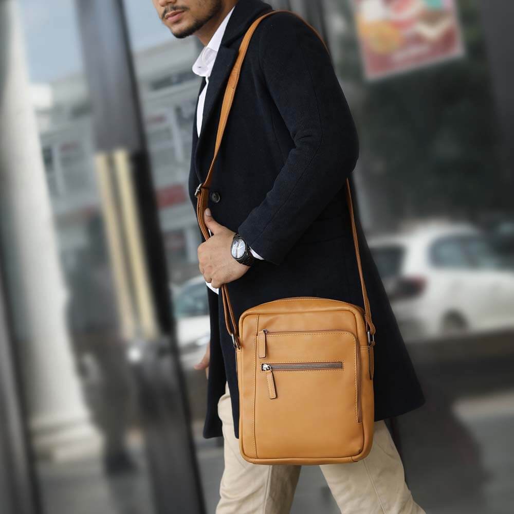 Waxy Leather Messenger Bag with Organiser & Tablet Pocket Frankie Chester