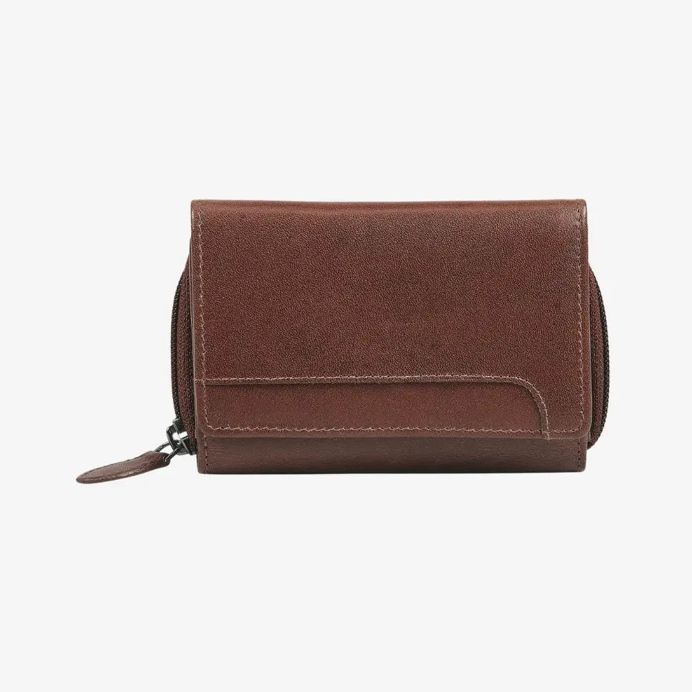 Cognac leather wallet on a white background