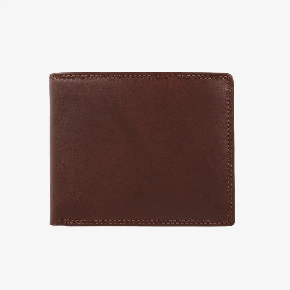 Front view of Light Brown leather wallet on a white background