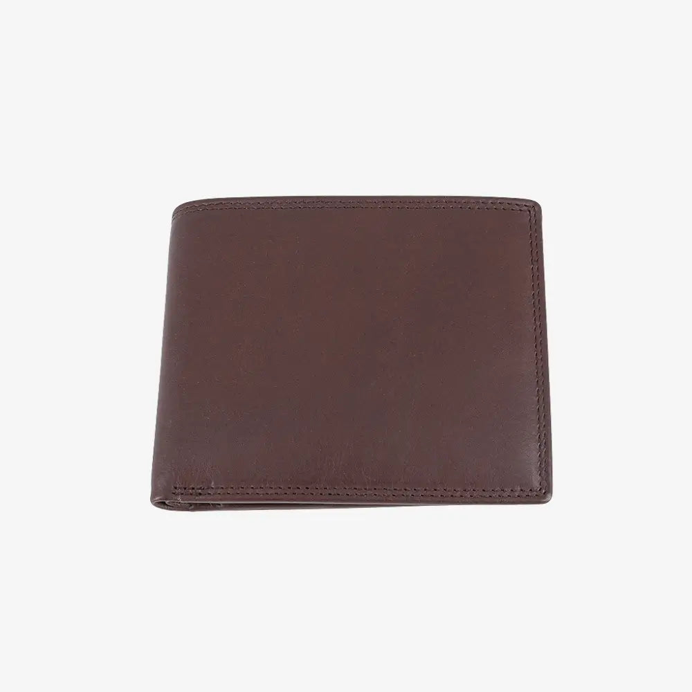 Top view of Dark Brown leather wallet on a white background
