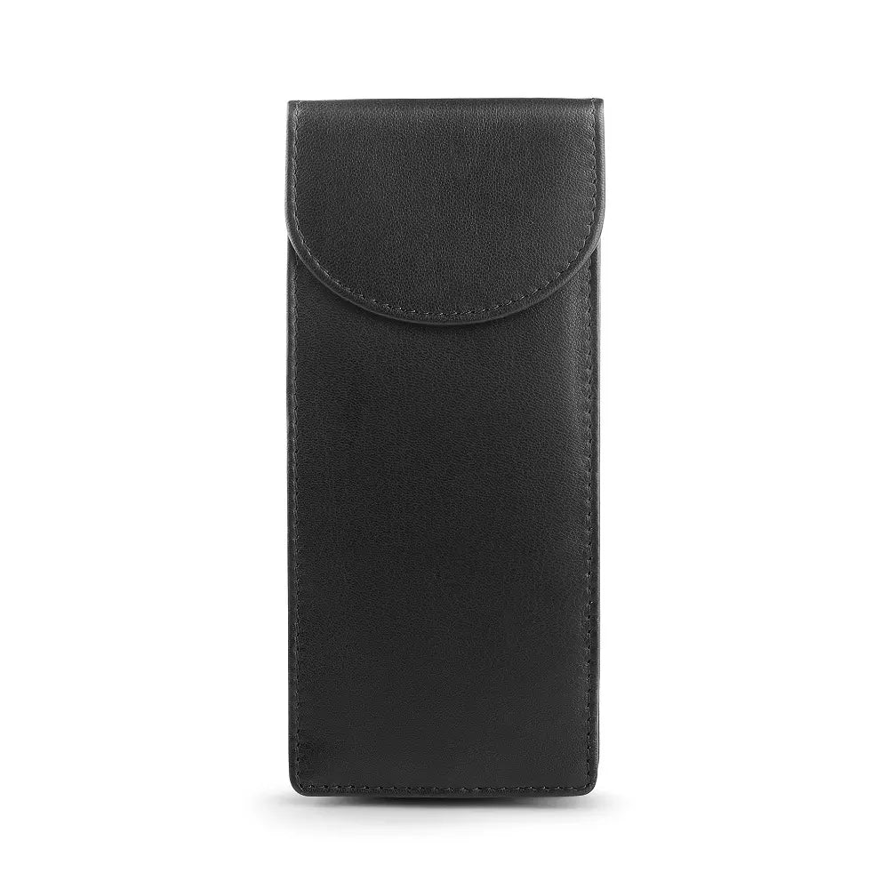 Black Leather double glasses case with magnetic closure holding two pairs of glasses