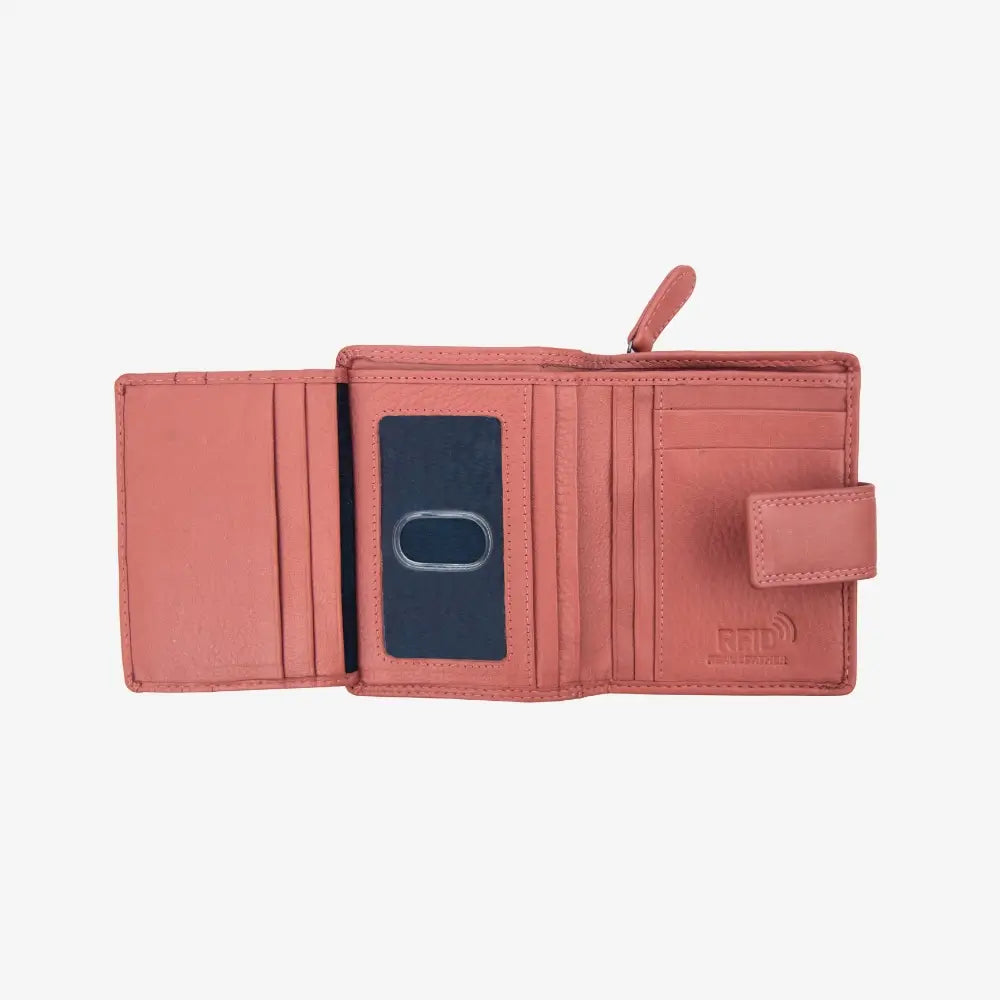 Dusty Rose wallet with card slots on a white background