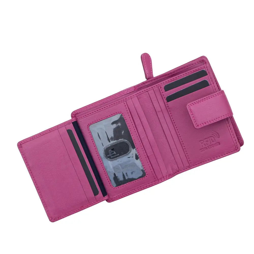 Fuchsia wallet with card slots on a white background