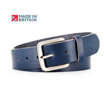 Blue leather belt Made by hand in England