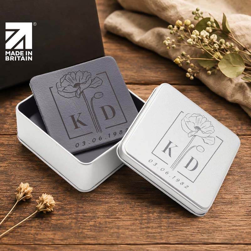 Personalised Full Grain Leather Coaster Set - Luxury Wedding & Anniversary Gift