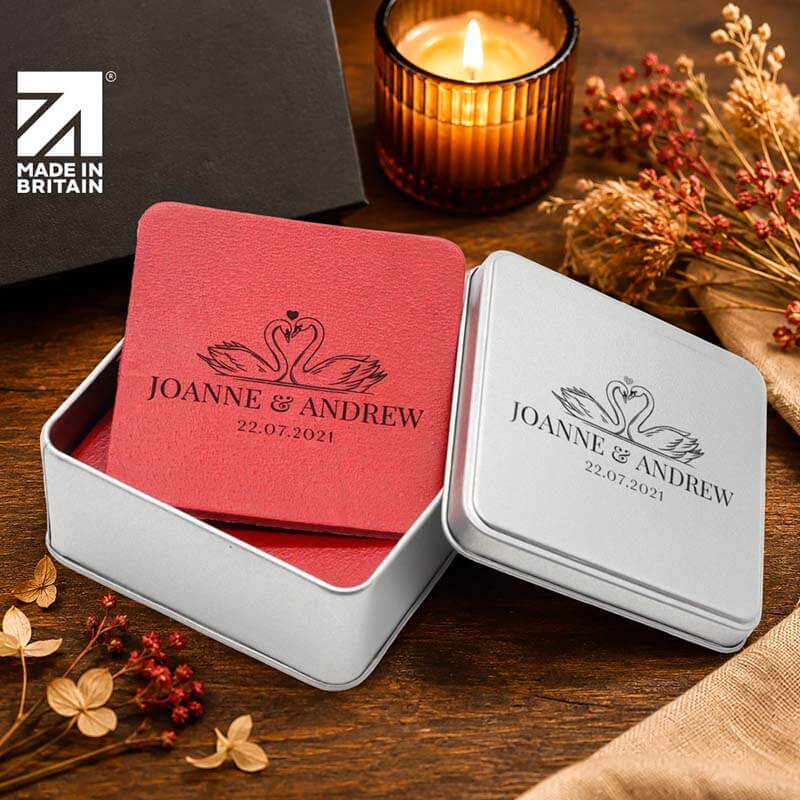 Personalised Full Grain Leather Coaster Set - Luxury Wedding & Anniversary Gift