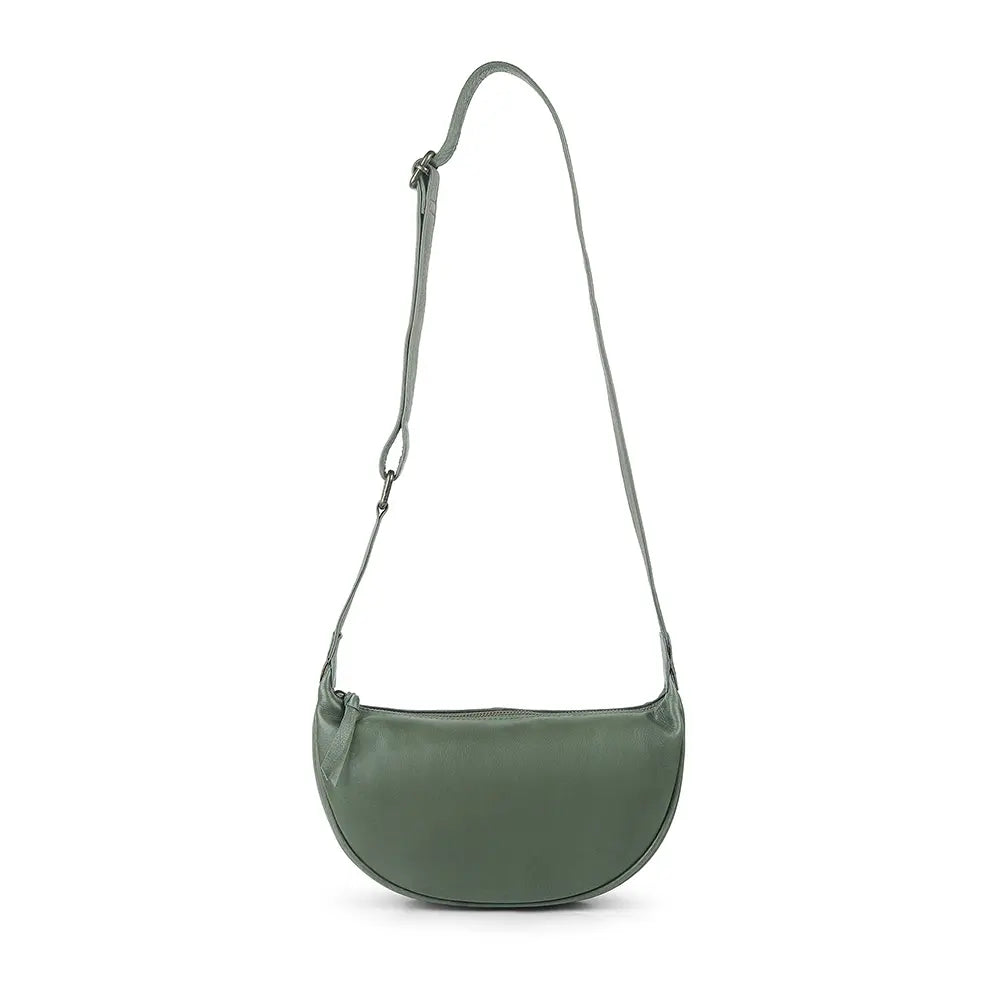Green Leather Half Moon Bag Washed Cancun 04