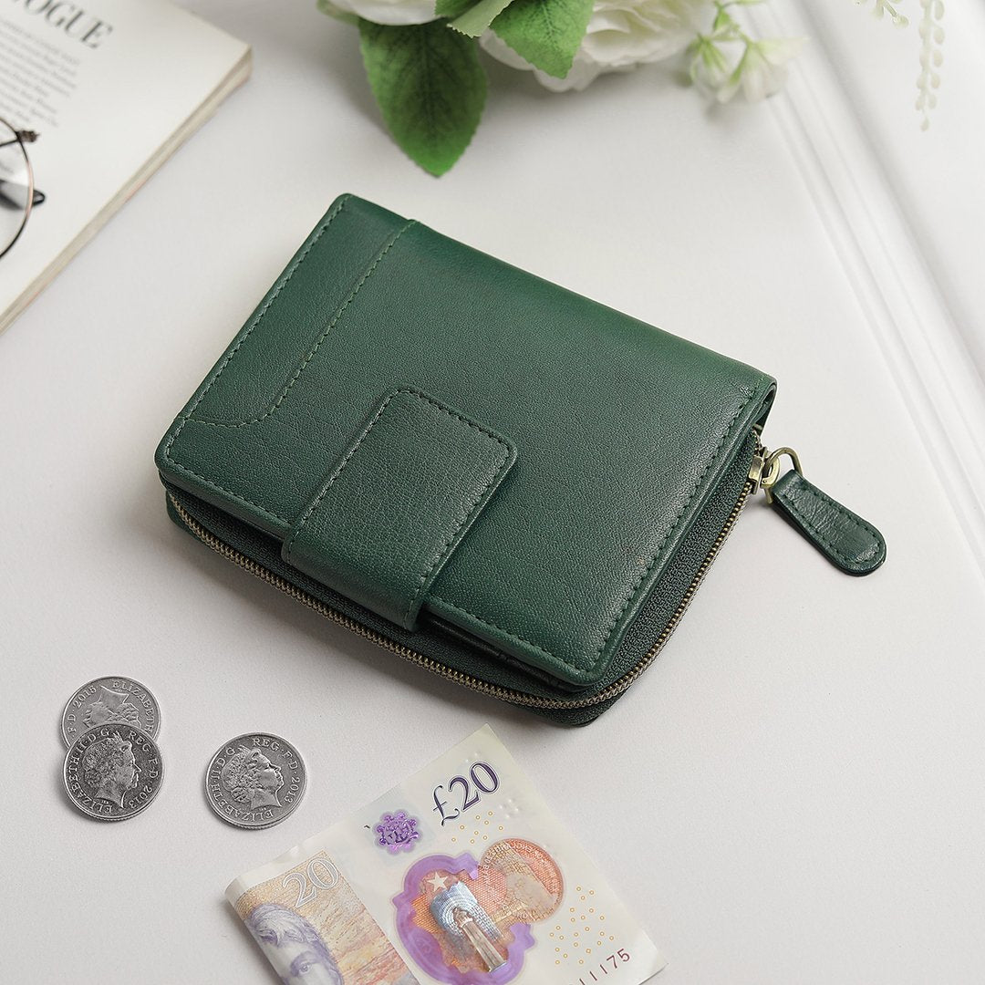 Velura Leather Purse Medium Zip Around Trifold