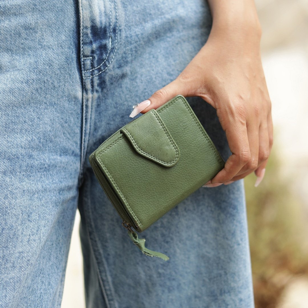 Green Selena Small Trifold Purse Washed Cancun 1265 09
